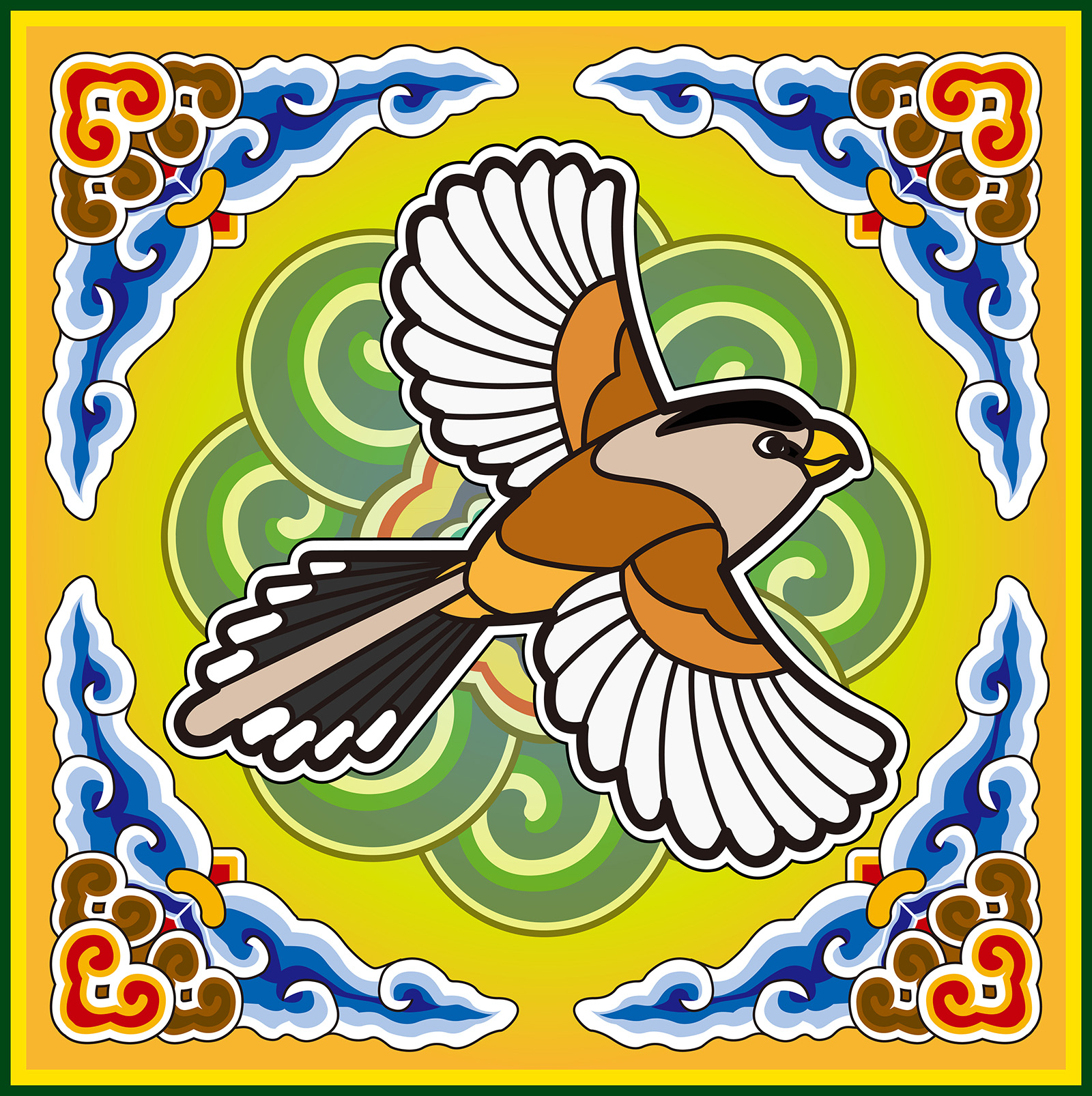 Chinese style animal pattern design Reed Parrotbill