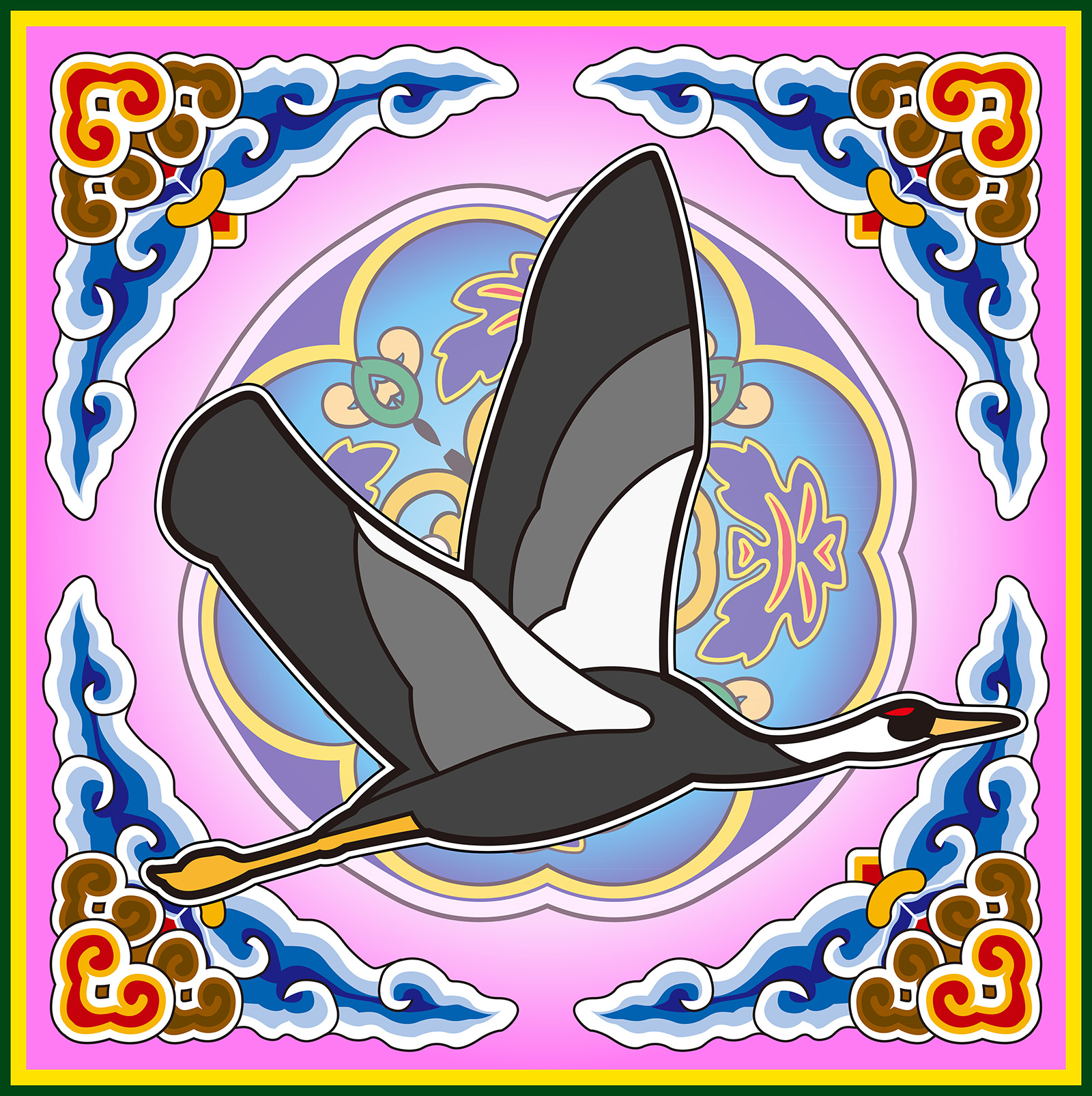 Chinese style animal pattern design White-headed Crane